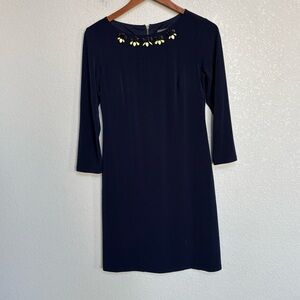 Vince Camuto Navy Embellished Neckline Shift Dress 3/4 Size 4 Dressy Party
